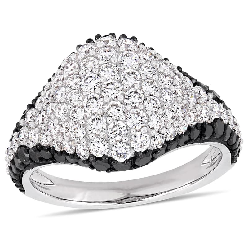 Miadora 14k White Gold with Black Rhodium 2-1/10ct TDW Black & White Diamond Cluster Ring