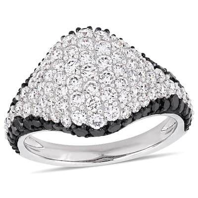 Miadora 14k White Gold with Black Rhodium 2-1/10ct TDW Black & White Diamond Cluster Ring