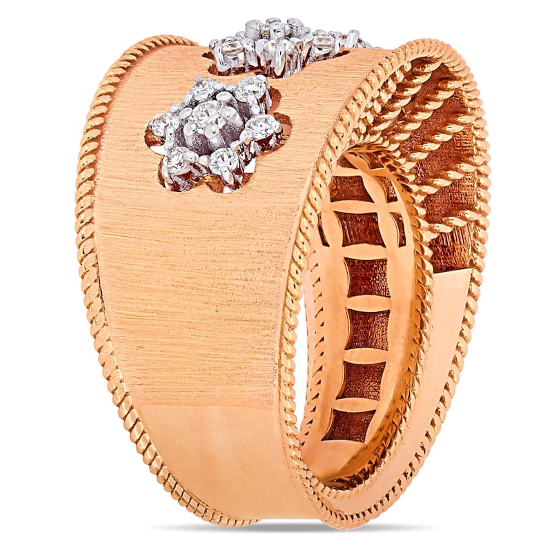 Miadora 18k 2-Tone White and Rose Gold 1/3ct TDW Diamond Flower Band