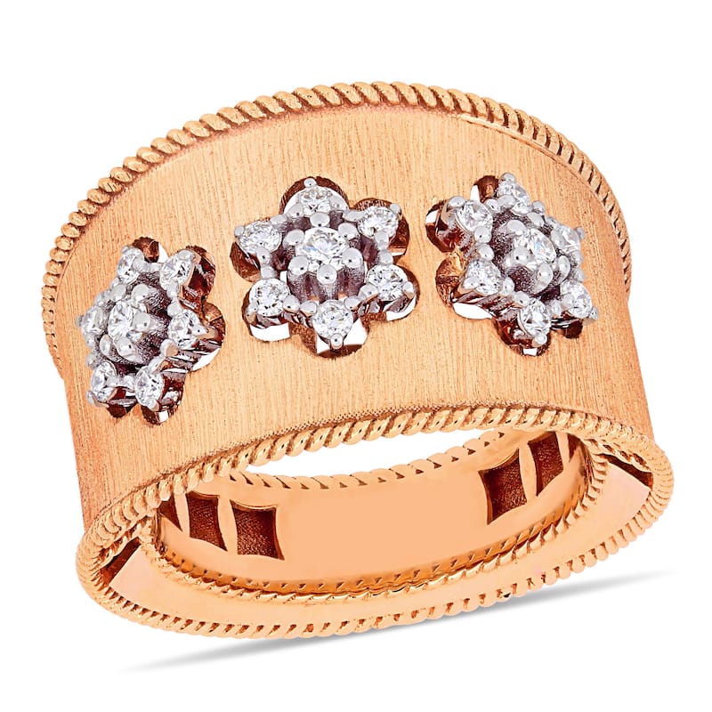 Miadora 18k 2-Tone White and Rose Gold 1/3ct TDW Diamond Flower Band