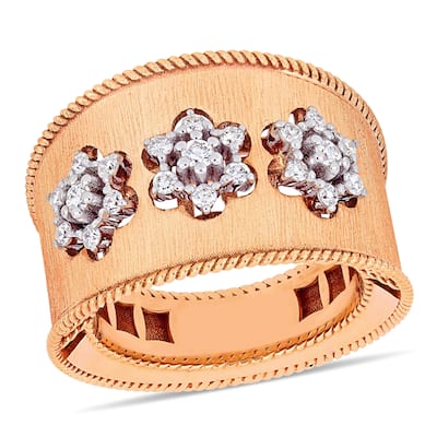 Miadora 18k 2-Tone White and Rose Gold 1/3ct TDW Diamond Flower Band