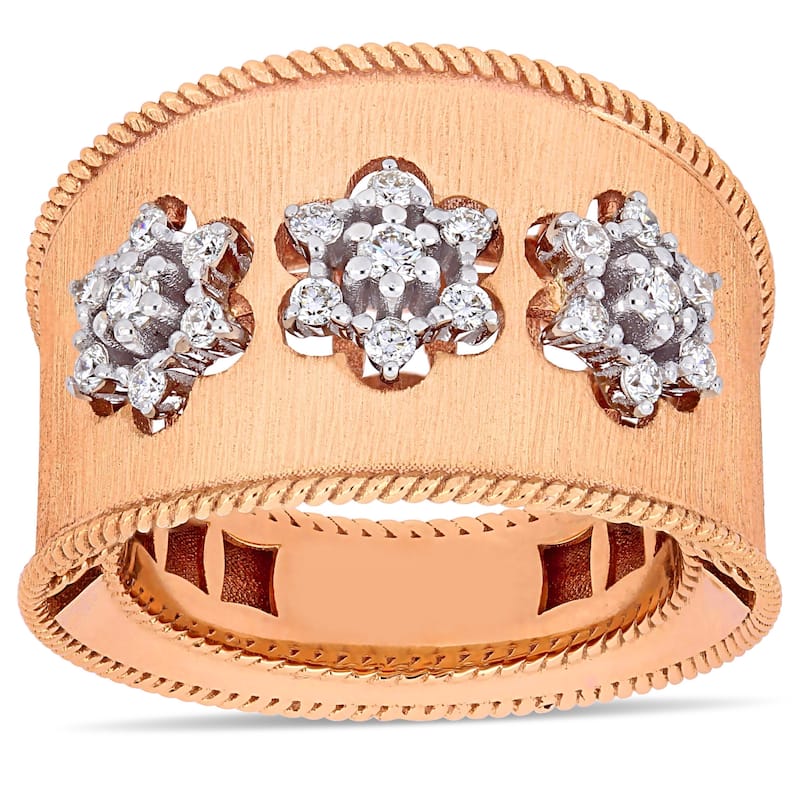 Miadora 18k 2-Tone White and Rose Gold 1/3ct TDW Diamond Flower Band