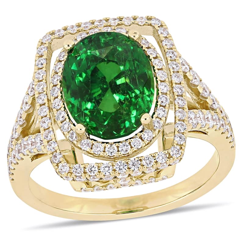 Miadora 14k Yellow Gold Tsavorite and 7/8ct TDW Diamond Ring