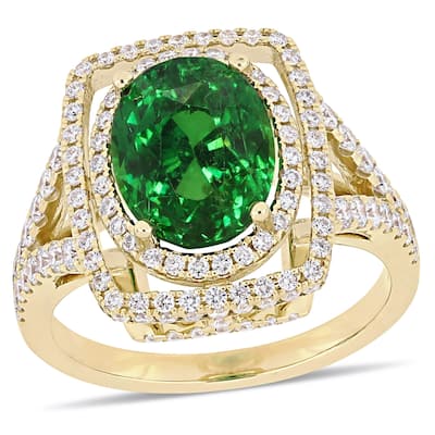Miadora 14k Yellow Gold Tsavorite and 7/8ct TDW Diamond Ring