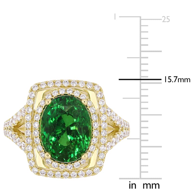 Miadora 14k Yellow Gold Tsavorite and 7/8ct TDW Diamond Ring