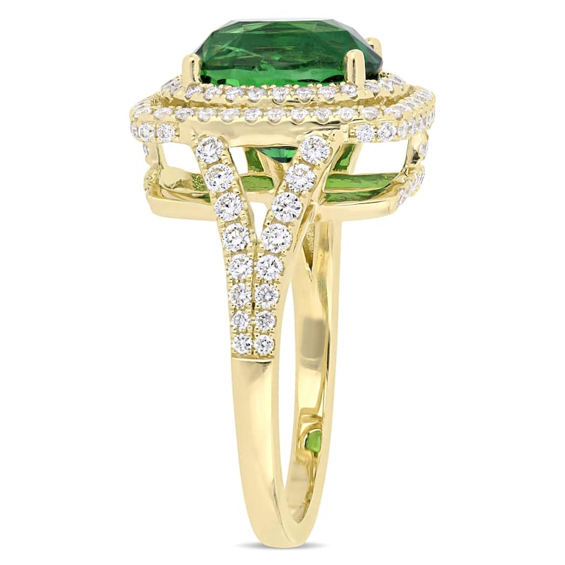 Miadora 14k Yellow Gold Tsavorite and 7/8ct TDW Diamond Ring