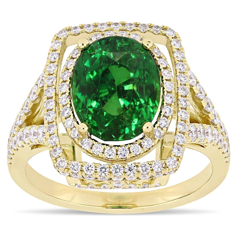 Miadora 14k Yellow Gold Tsavorite and 7/8ct TDW Diamond Ring