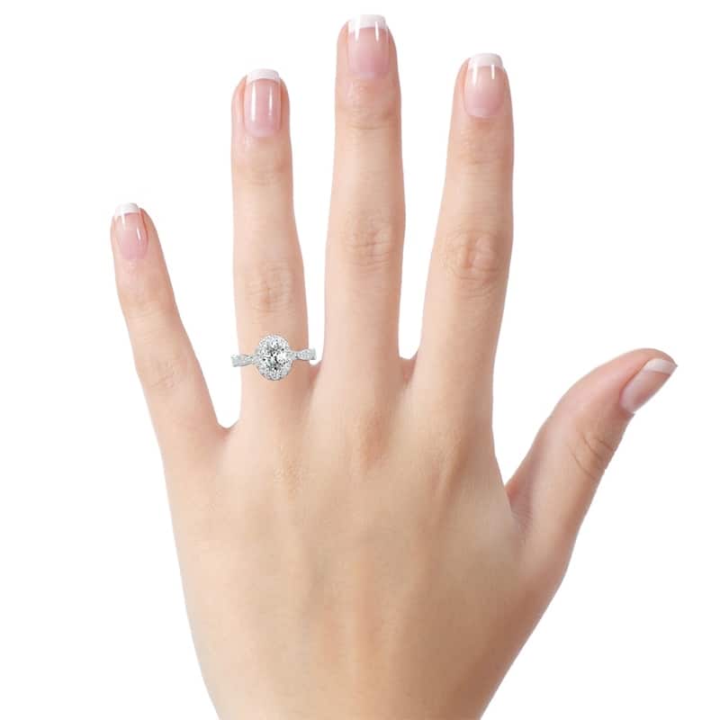 Auriya Platinum Twisted Oval-cut 7/8ctw Halo Diamond Engagement Ring (I-J, I1-I2)