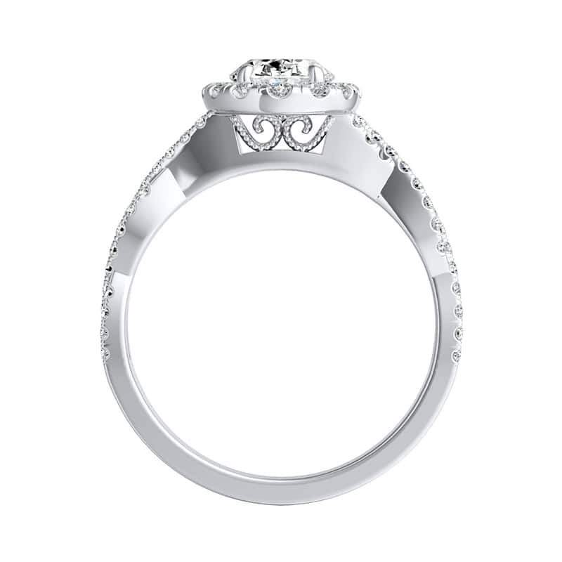 Auriya Platinum Twisted Oval-cut 7/8ctw Halo Diamond Engagement Ring (I-J, I1-I2)