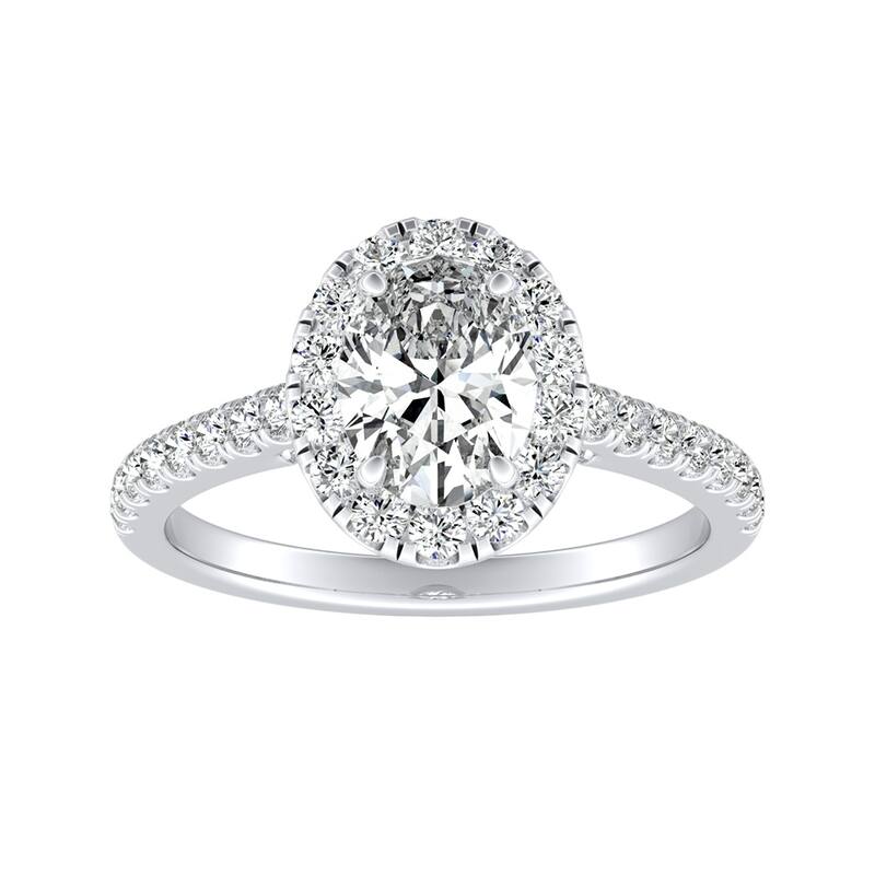 Auriya Platinum 9/10ct TDW GIA Certified Oval-cut Diamond Halo Engagement Ring (I-J, I1-I2) - White I-J