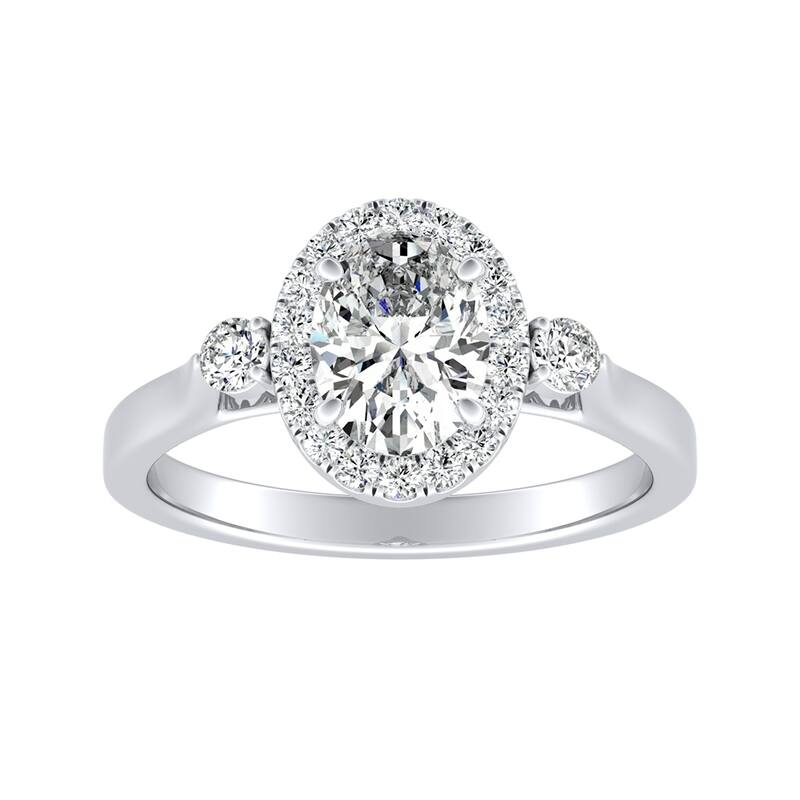 Auriya Platinum 3-stone Halo Oval Diamond Engagement Ring 3/4ctw (I-J, I1-I2)