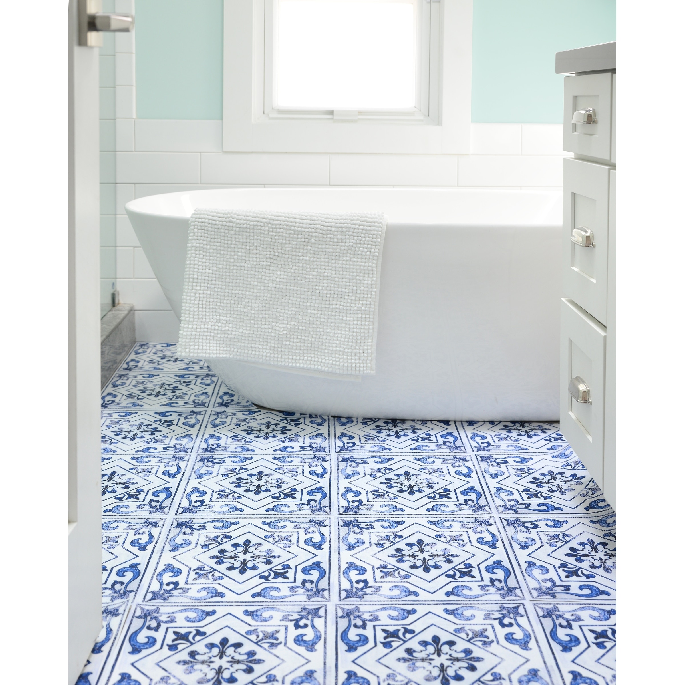Norwalk Floor Deco Blue 8x8 Matte Porcelain Tile Tilebar Com