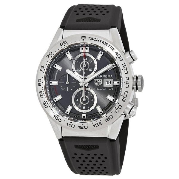 Tag Heuer Men's CAR208Z.FT6046 'Carrera' Chronograph Automatic Black Rubber Watch. Opens flyout.