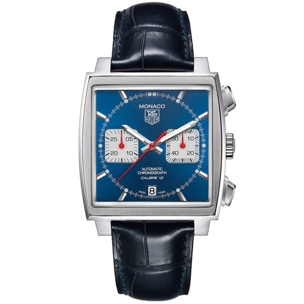 Tag Heuer Men's CAW2111.FC6183 'Monaco Calibre 12' Chronograph Automatic Black Leather Watch. Opens flyout.