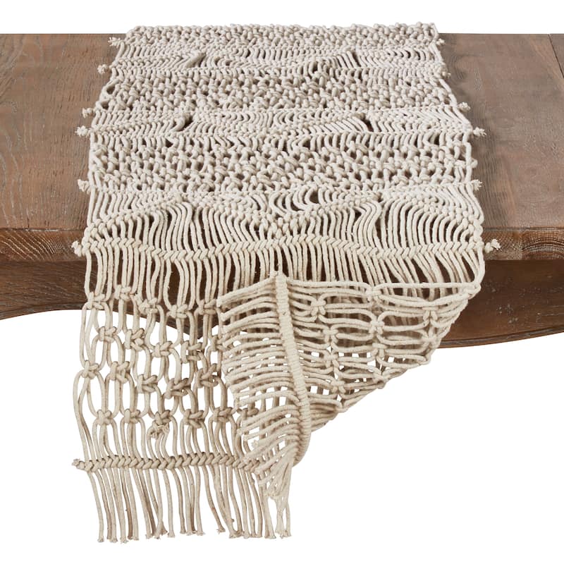 Cotton Table Runner With Macramé Design