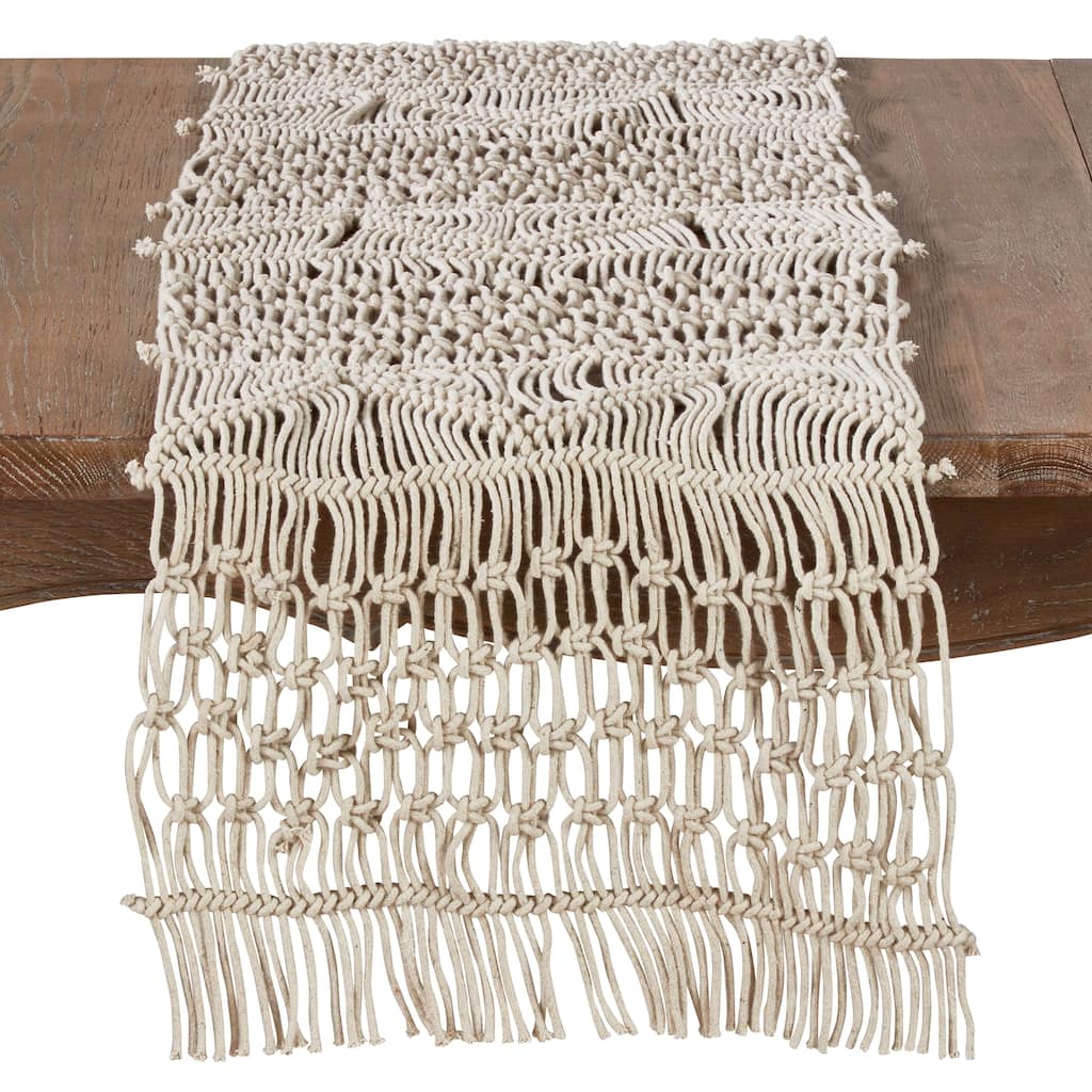Cotton Table Runner With Macramé Design