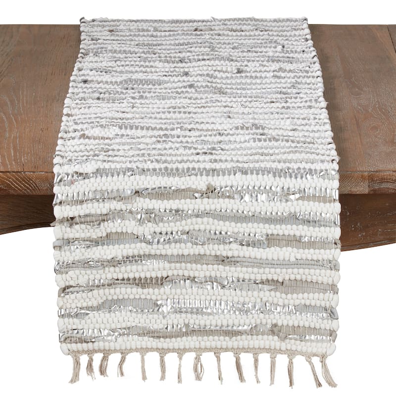 Leather And Cotton Woven Chindi Table Runner - Silver