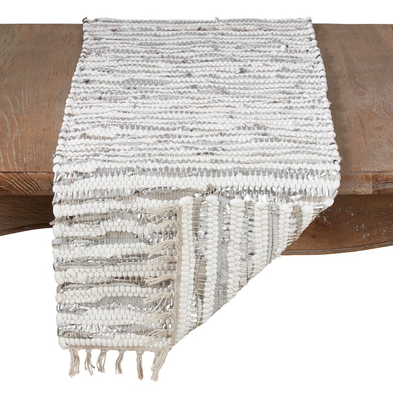 Leather And Cotton Woven Chindi Table Runner