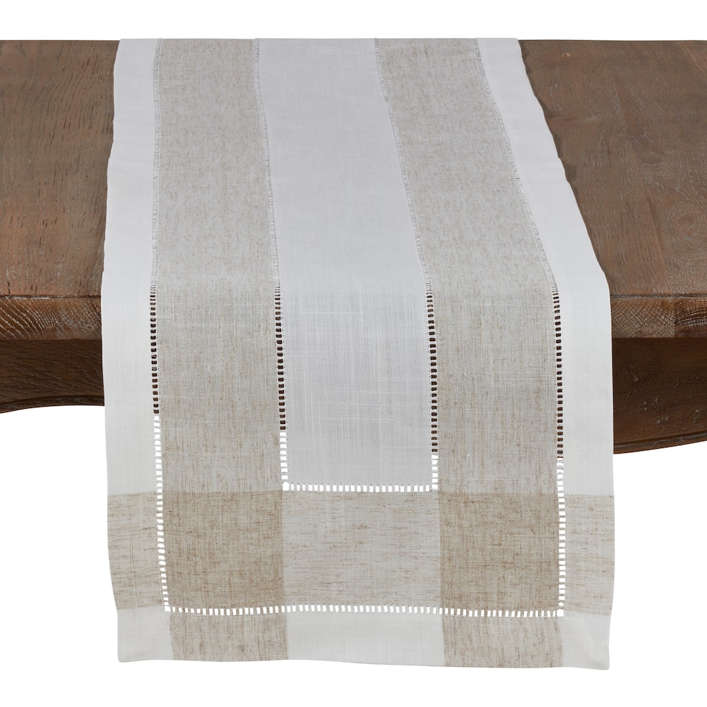 Timeless Linen Blend Table Runner With Hemstitch Accents