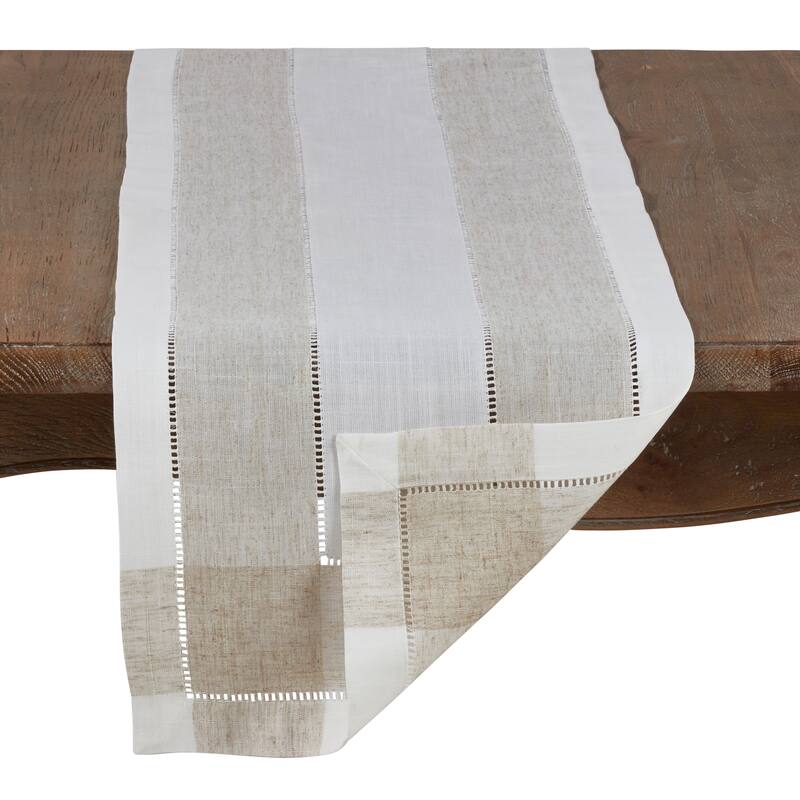 Timeless Linen Blend Table Runner With Hemstitch Accents
