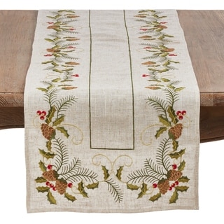 Christmas Table Runner With Embroidered Pinecone And Holly Design