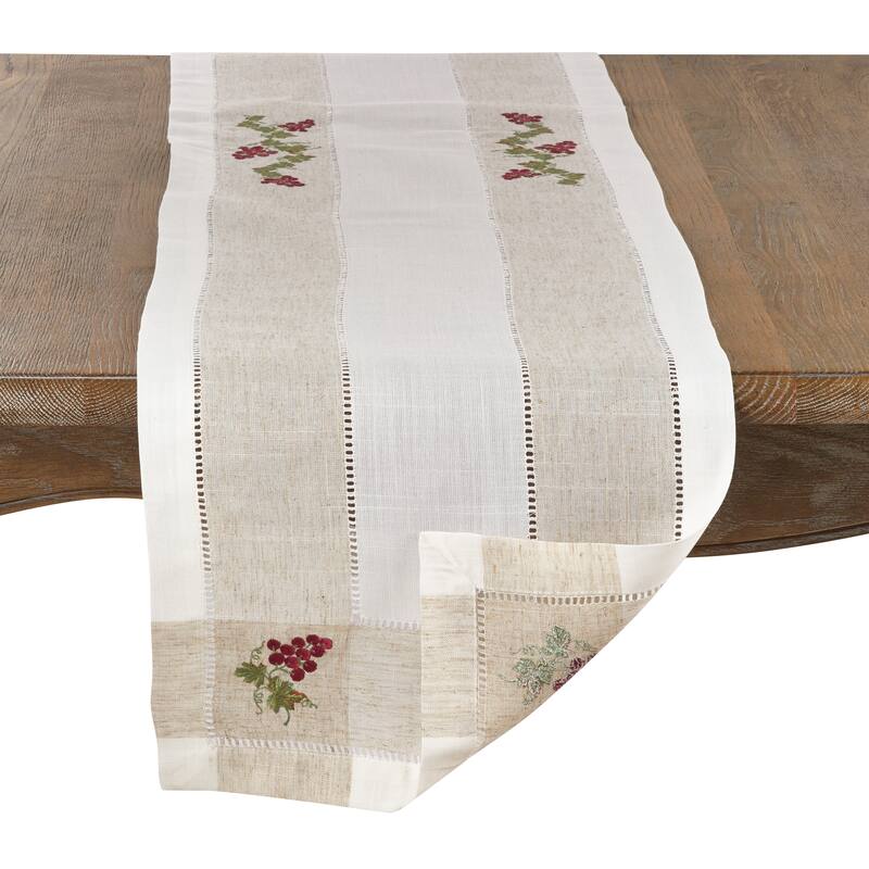 Embroidered Table Runner With Grape Hemstitch Design