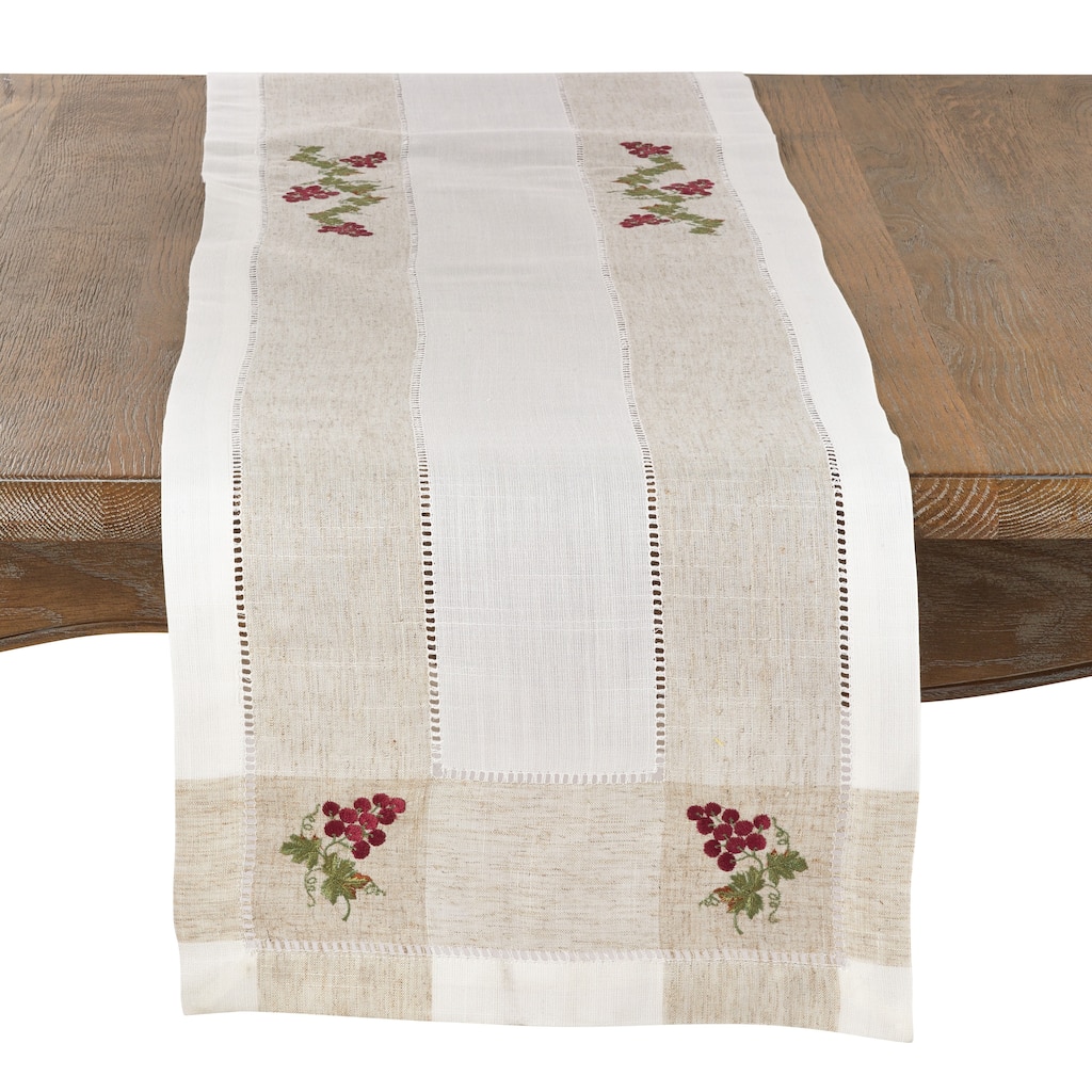 Embroidered Table Runner With Grape Hemstitch Design