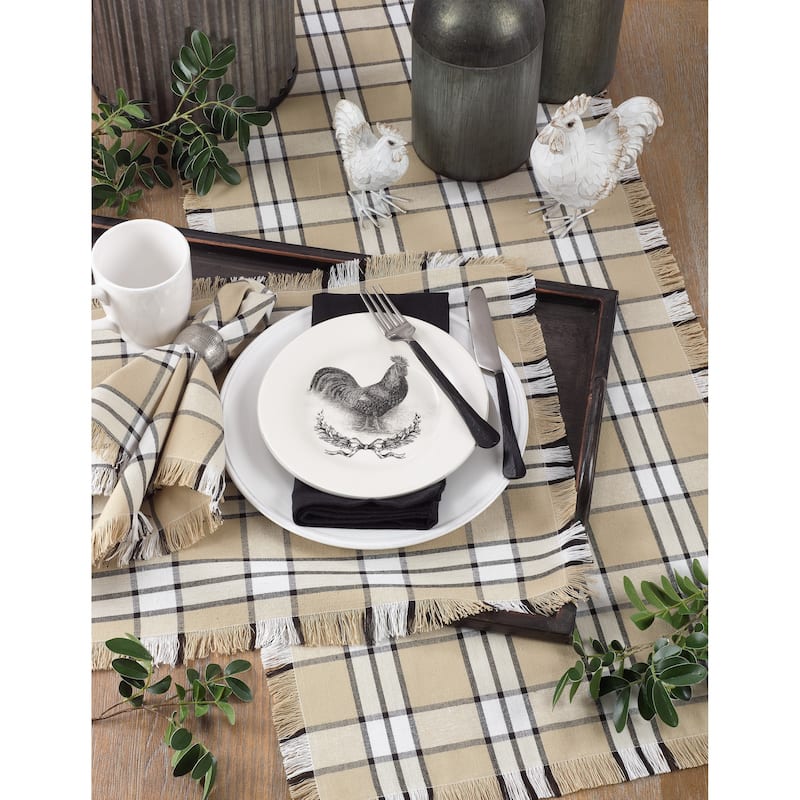 Khaki Plaid Design Cotton Table Runner