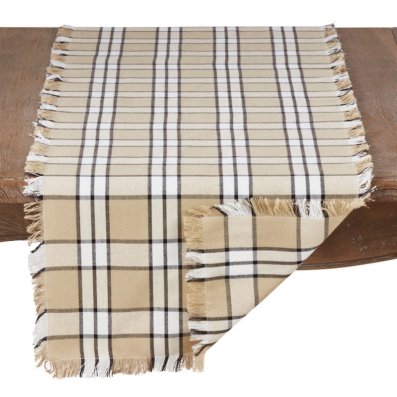Khaki Plaid Design Cotton Table Runner