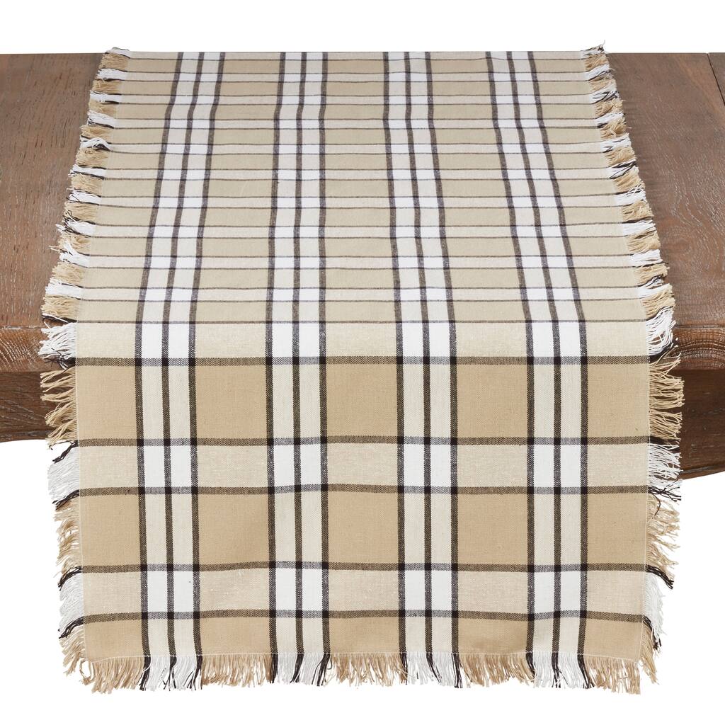 Khaki Plaid Design Cotton Table Runner