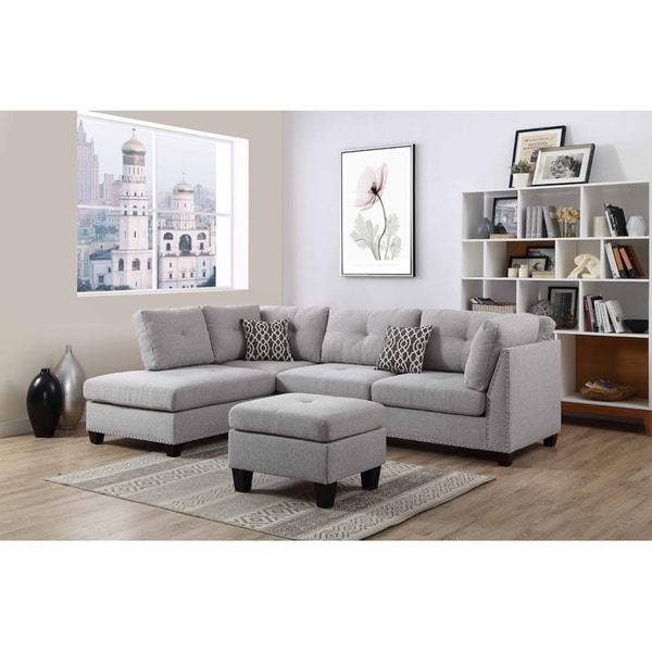 Gray Linen Fabric Sectional Sofa And Ottoman Reversible Chaise Gray Linen Fabric Sectional Sofa And Ottoman Reversible Chaise