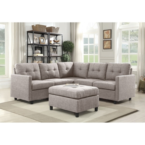 Shop 6-piece Grey Linen Fabric Modular Sectional Sofa ...