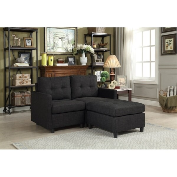 3pcs Charcoal Linen Fabric Modular Sectional Sofa