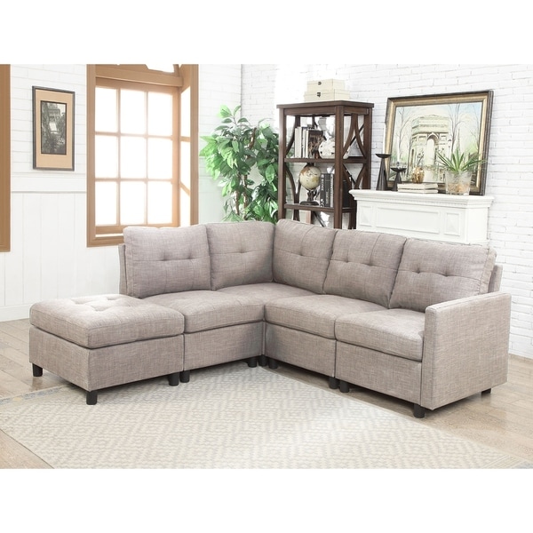 Grey Linen Fabric 5 Piece Contemporary Modular Sectional Sofa Grey Linen Fabric 5 Piece Contemporary Modular Sectional Sofa