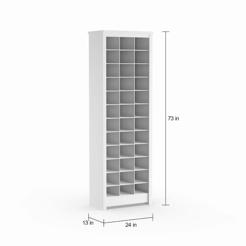 Prepac Elegant White Shoe Storage Cabinet, Space-Saving Solution with Cubbies for 36 Pairs, 13"D x 23.5" W x 72.5" H