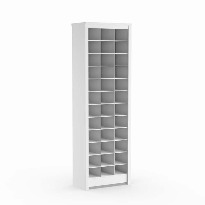 Prepac Elegant White Shoe Storage Cabinet, Space-Saving Solution with Cubbies for 36 Pairs, 13"D x 23.5" W x 72.5" H