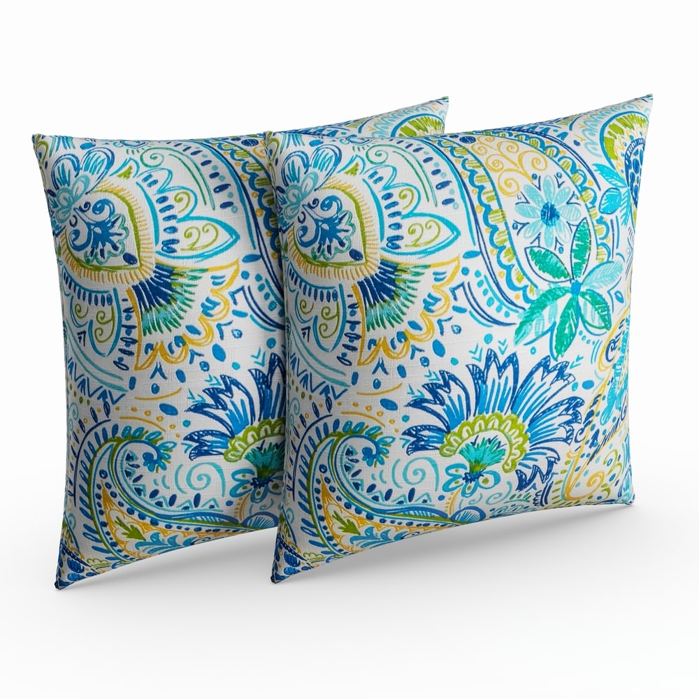 Palms Blue and White Square Indoor/Outdoor Knife Edge Pillows (Set of 2) by  Havenside Home - On Sale - Bed Bath & Beyond - 30417980