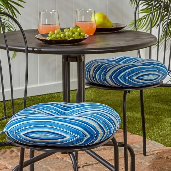 slide 1 of 4, Colton Outdoor 15-inch Stripe Bistro Chair Cushions (Set of 2) by Havenside Home