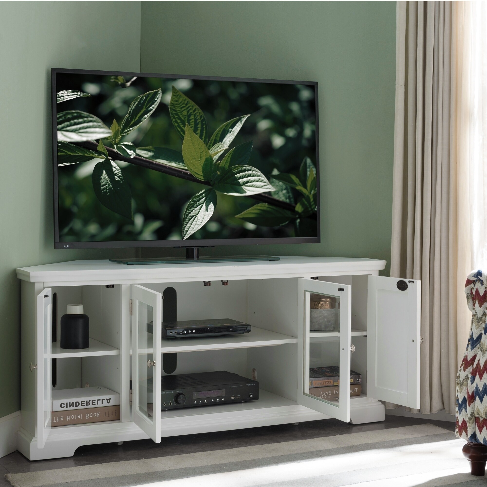 Leick Home 85386 Corner TV Stand with Enclosed Storage - On Leick Home 85386 Corner TV Stand with Enclosed Storage - On