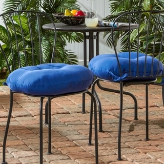 Set of 2 16" Outdoor Round Bistro Chair Cushions w/ Ties Solid Navy Blue 