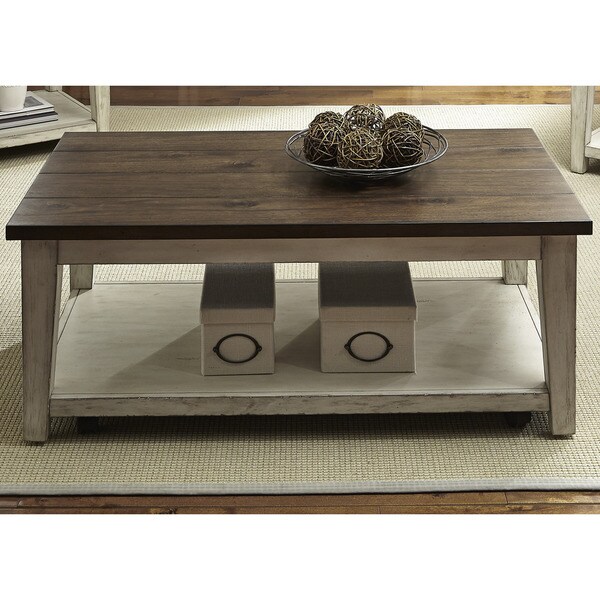 The Gray Barn O'Quinn Weathered Bark and White Castered Cocktail Table