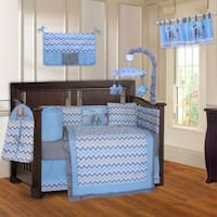 BabyFad Elephant ZigZag Blue 10-Piece Crib Bedding