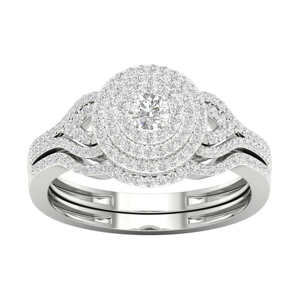 De Couer 10k Gold 1/2ct TDW Diamond Halo Birdal Ring