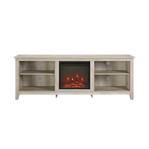 WE Furniture 70" Wood Media TV Stand Console with Fireplace - White Oak