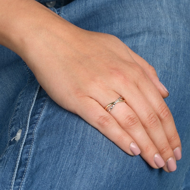 14k Two-Tone Gold Diamond-cut X Ring
