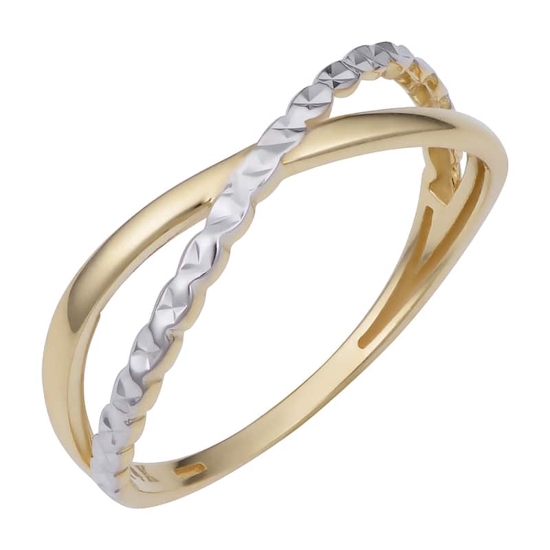 14k Two-Tone Gold Diamond-cut X Ring