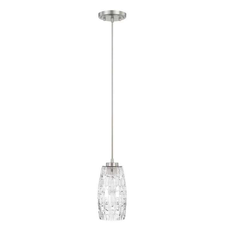 1-light Brushed Nickel Pendant with Embossed Glass Shade - Brushed Nickel