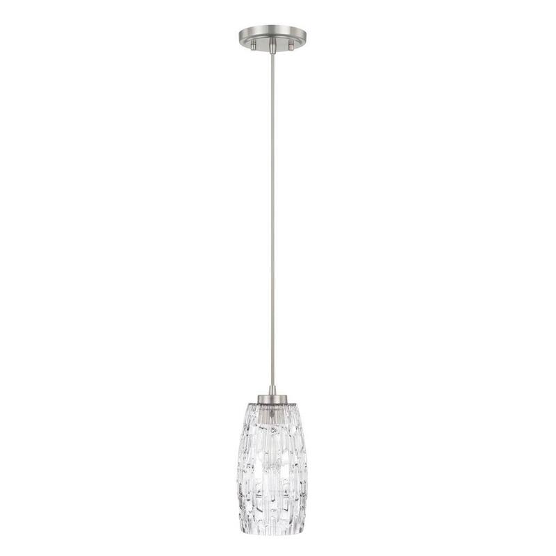 1-light Brushed Nickel Pendant with Embossed Glass Shade - Brushed Nickel