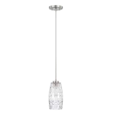 1-light Brushed Nickel Pendant with Embossed Glass Shade - Brushed Nickel
