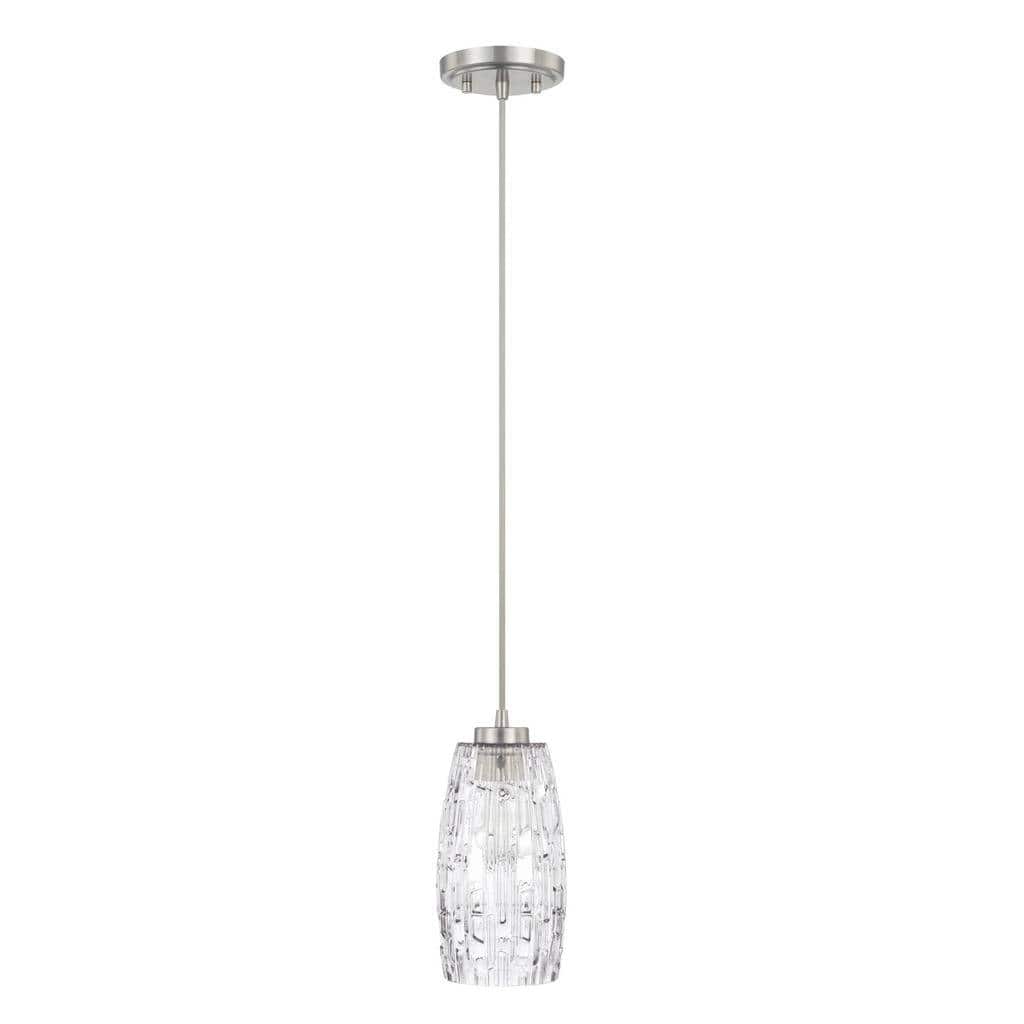 1-light Brushed Nickel Pendant with Embossed Glass Shade - Brushed Nickel